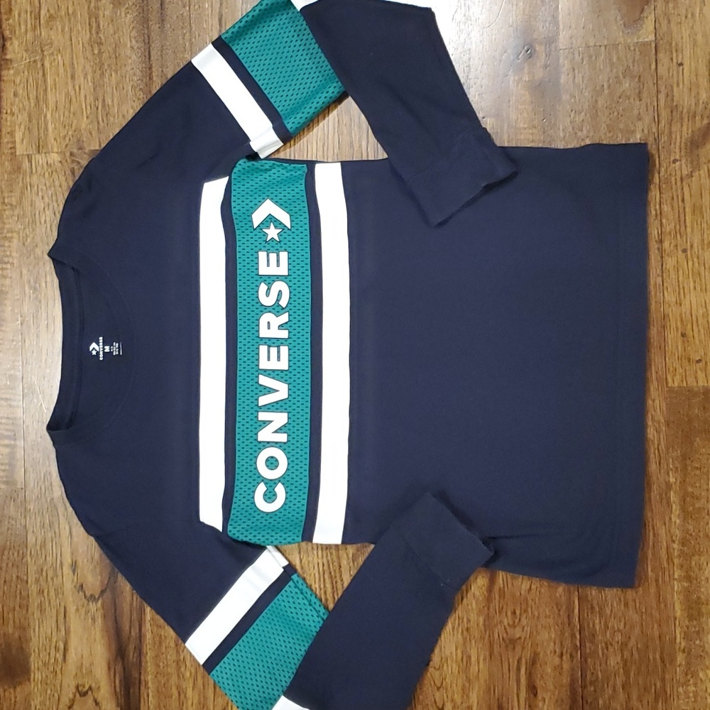 Boys Converse blue striped logo print shirt size M(10/12)